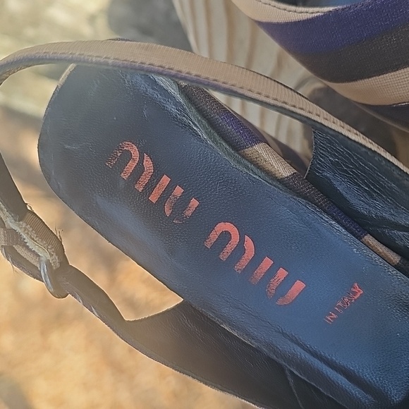 Vintage Miu Miu Striped Calzature Donna Fabric Coated Peep Toe Heels Sz 39 - Picture 2 of 7